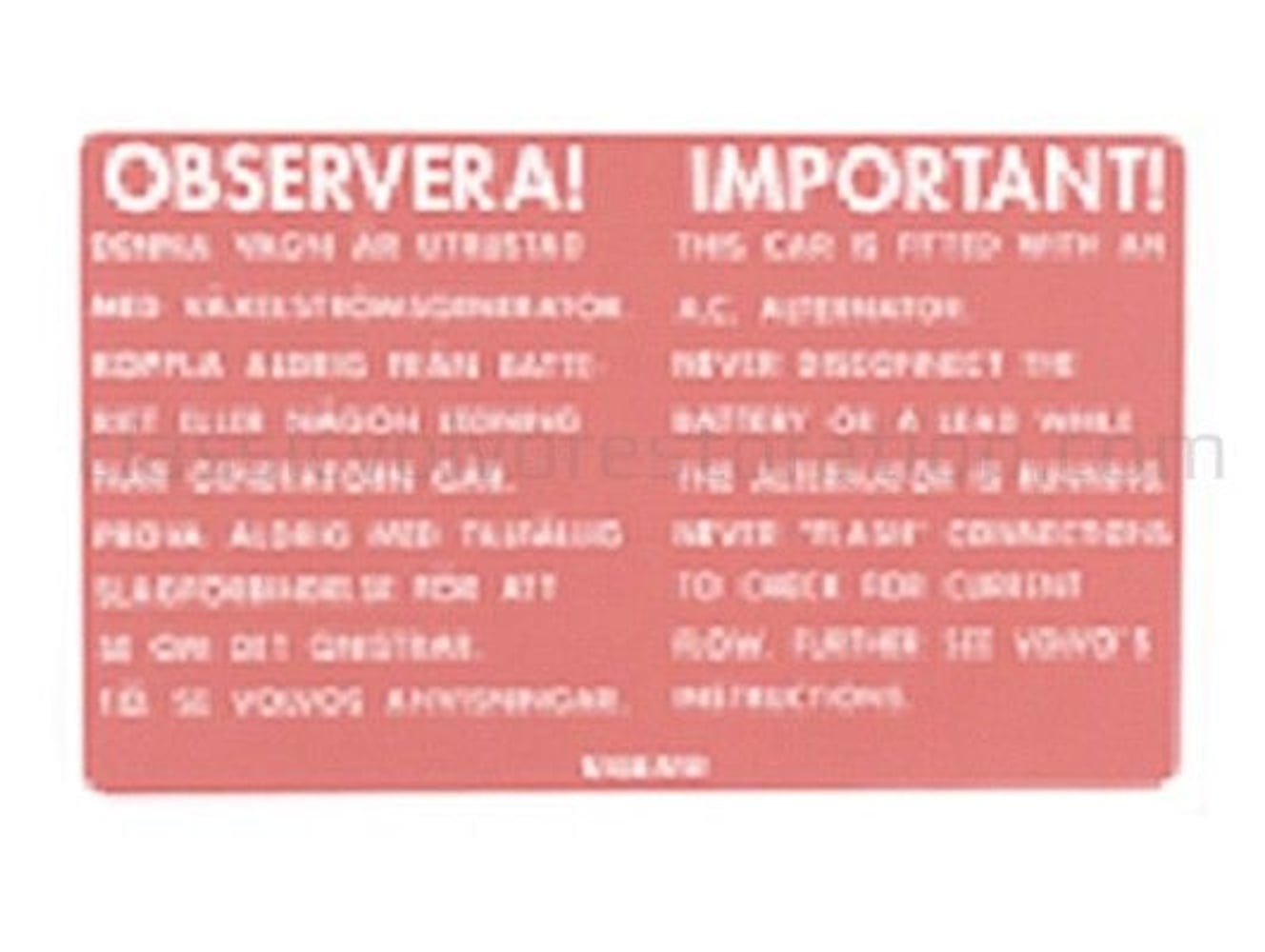 Dekal växelströmsgenerator till Volvo 123GT röd — bild 2 av 2