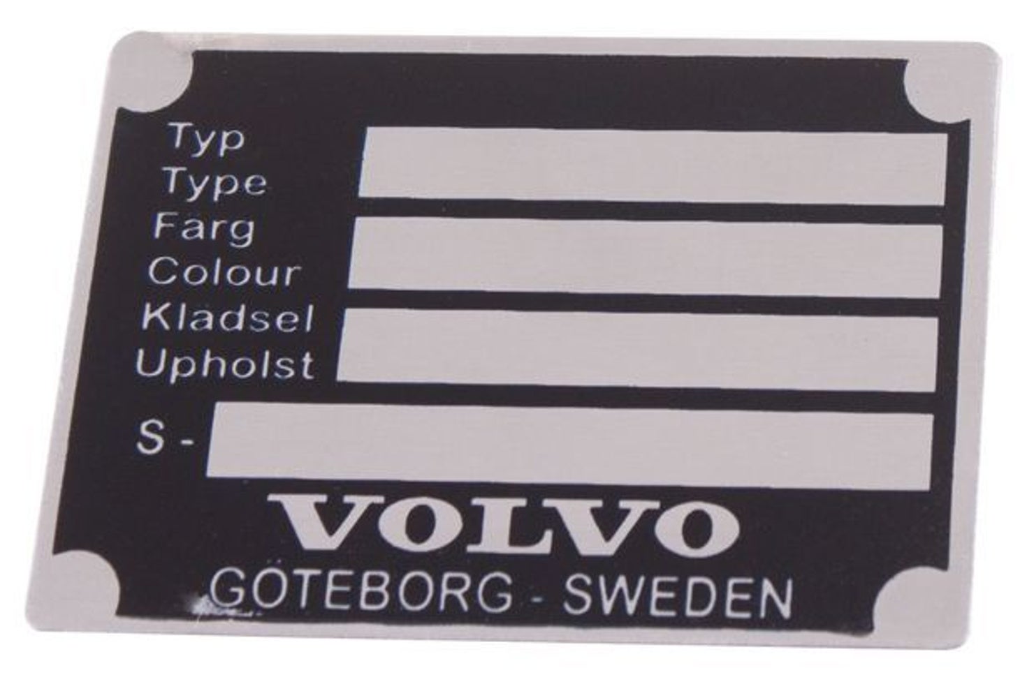 ID-plåt aluminium till Volvo Duett, Amazon, 1800, 140, 164