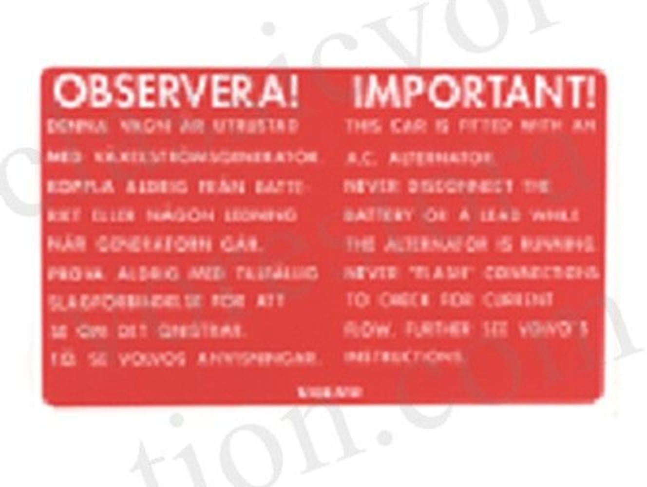 Dekal växelströmsgenerator till Volvo 123GT röd — bild 1 av 2